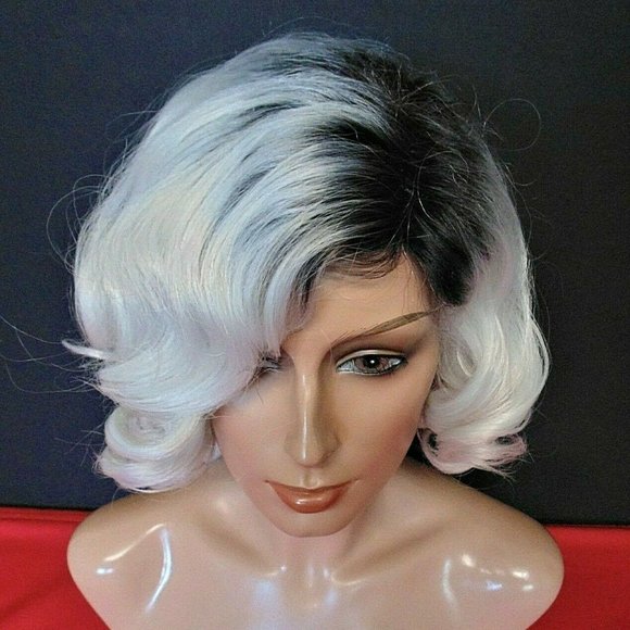 New Short Black & White Ombre Curly Wig main image 9